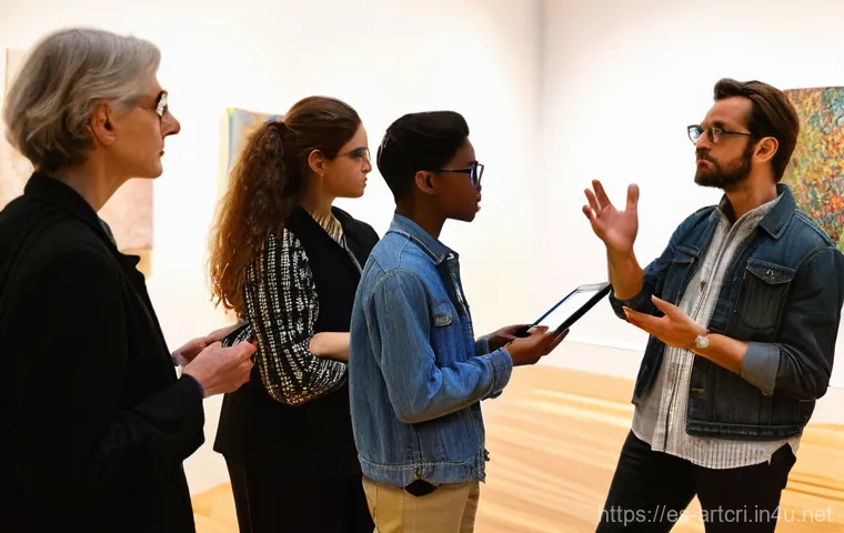 미술평론가로서 사회적 영향력 - **Prompt 1: The Guiding Light of Art Criticism**
    "A diverse group of art enthusiasts, ranging fr...