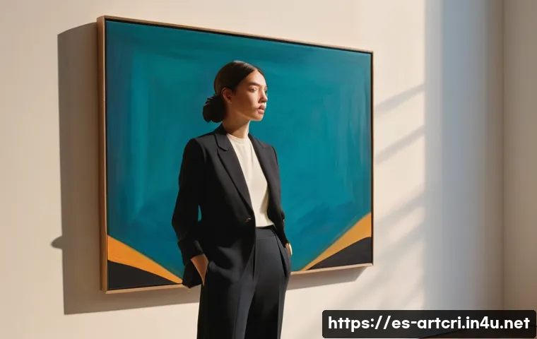 미술평론가로서의 예술적 글쓰기 - **Prompt:** A female art critic (late 20s/early 30s) stands in a sunlit, minimalist art gallery, dee...